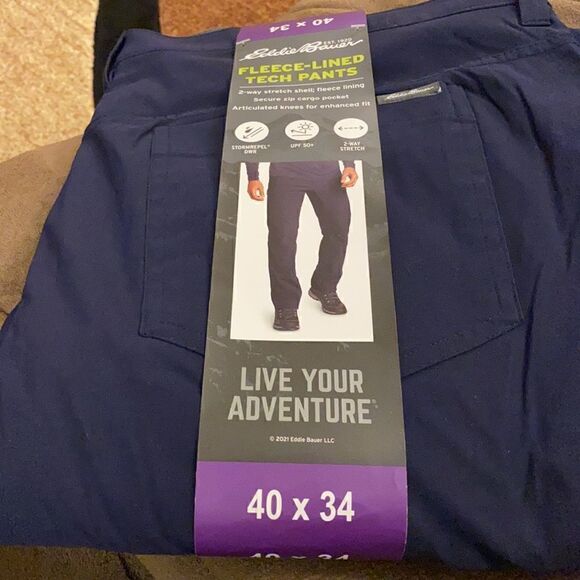 Men's Eddie Bauer 2-Way Stretch Soft Fleece Lined Tech Cargo Pant w/Pockets - Picture 6 of 8